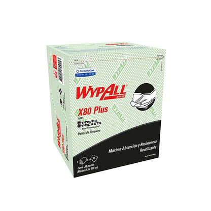 WypAll X80 Plus Color Verde, 30 Wipers por Paquete, 10 Paquetes por Corrugado, Wiper con Grabado, Kimberly Clark Professional.