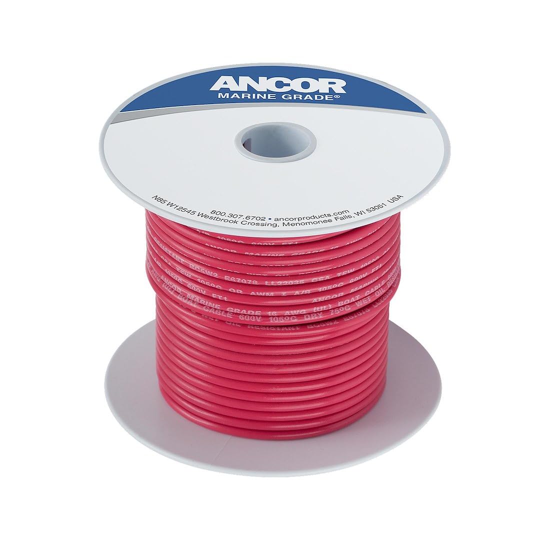 Ancor Cable de batería y Alambre de Calidad Marina 18 AWG – 4/0 AWG Todos los Colores y tamaños de Bobina, 18 AWG, Rojo, 30.5 m