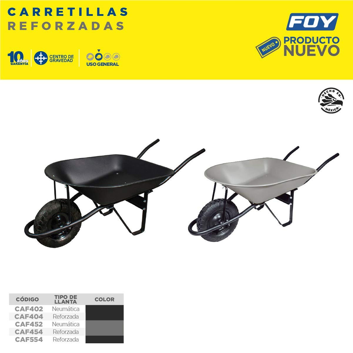 Foy CAF404 Carretilla con bastidor metálico 4 Ft3 llanta neumática reforzada de 4 capas