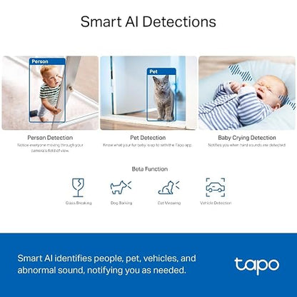 Tapo TP-Link TC74, Cámara de Seguridad Interior 5MP, Detección Avanzada por IA (Personas/Mascotas/Vehículos/Llanto de Bebés), Visión Nocturna, Compatible con Alexa y Google Assistant