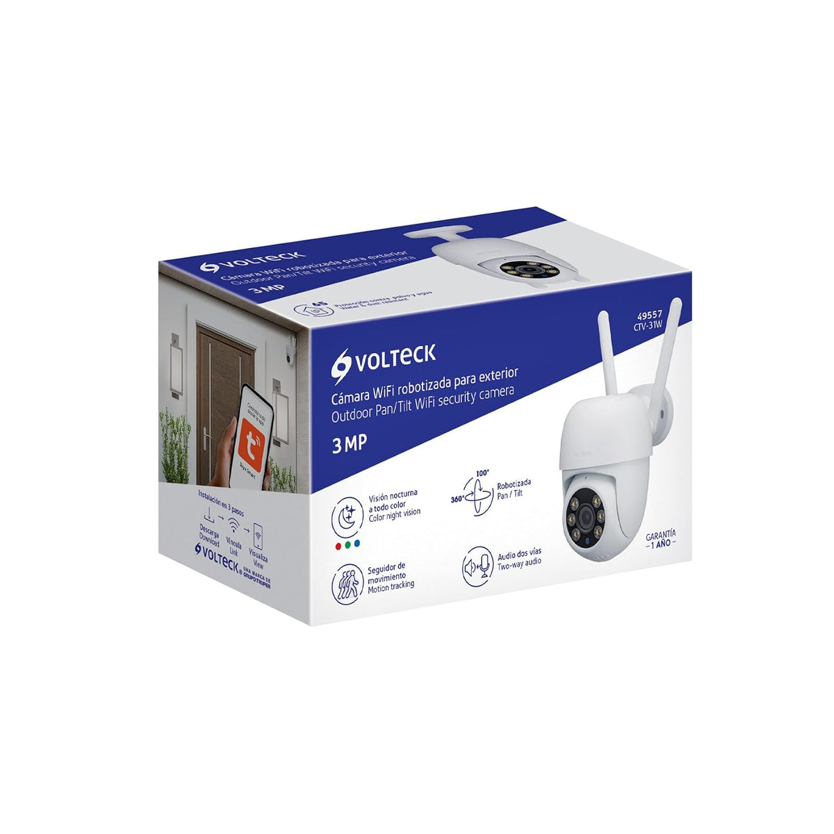 Volteck CTV-31W, Cámara WiFi Robotizada Tipo Domo 3 MP detección de Movimiento