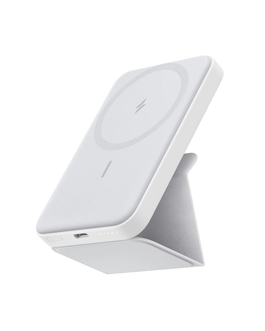 Anker - Batería magnética (MagGo), Cargador portátil inalámbrico magnético Plegable de 5.000 mAh y USB-C para iPhone 15/15 Plus/15 Pro/15 Pro MAX, iPhone 14/13 Series (Blanco dolomita)