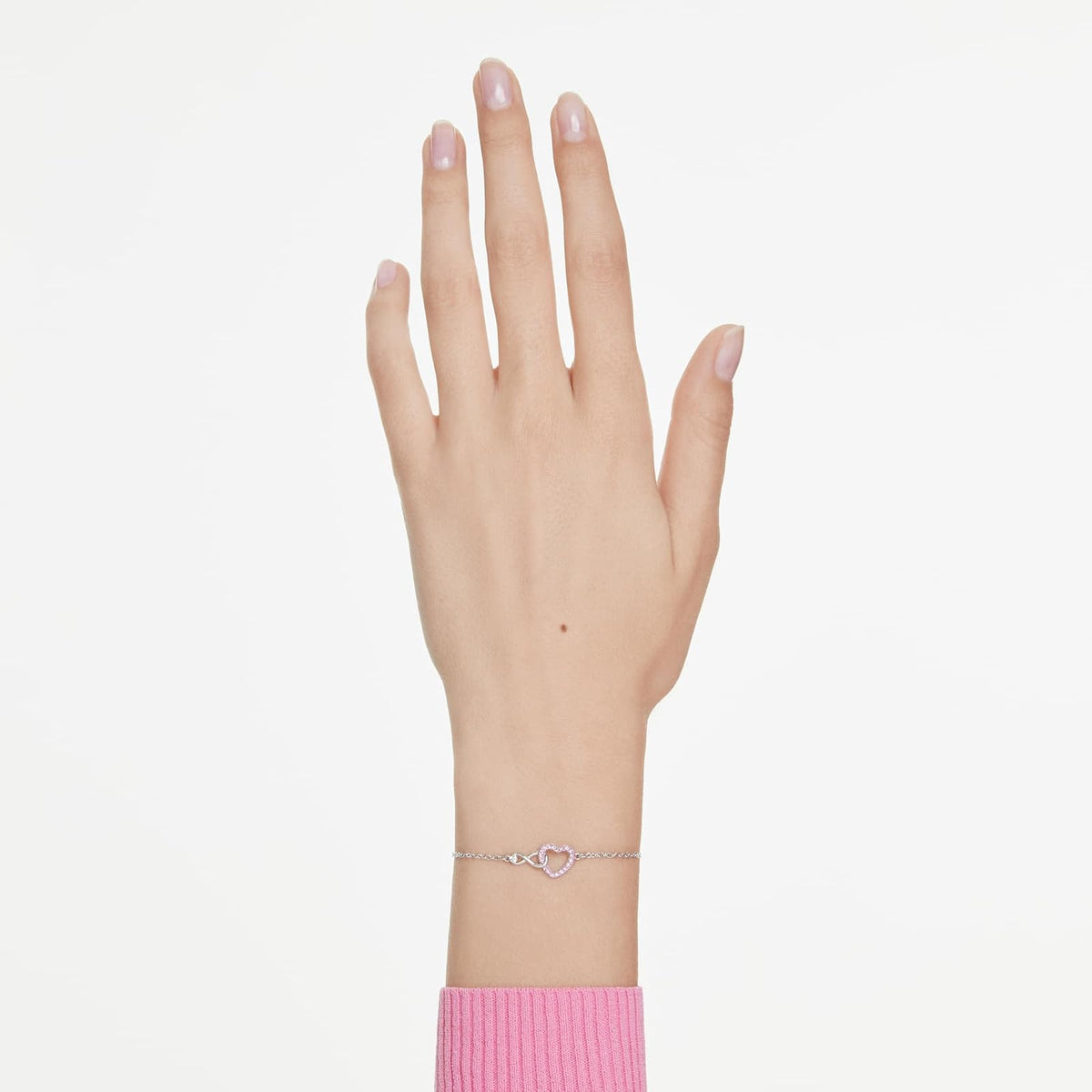 Swarovski Pulsera Hyperbola, Corazón y símbolo del infinito, Rosa, Baño de rodio