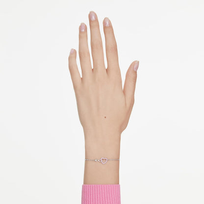 Swarovski Pulsera Hyperbola, Corazón y símbolo del infinito, Rosa, Baño de rodio