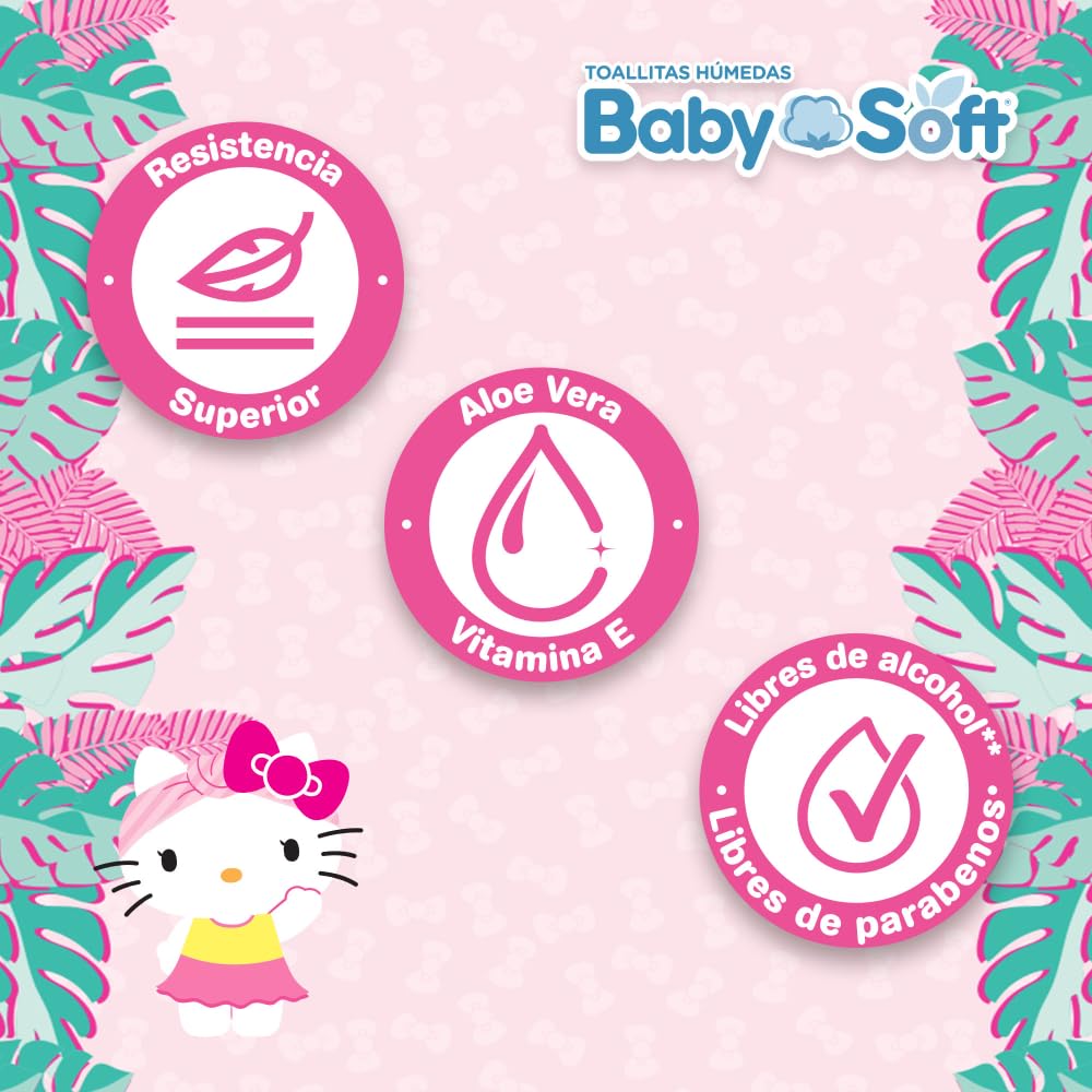 Toallitas Húmedas Baby Soft, Aroma Lavanda/Aroma Tropical, Hello Kitty and Friends, Caja con 1,440 piezas (18 Paquetes con 80 Toallitas c/u)