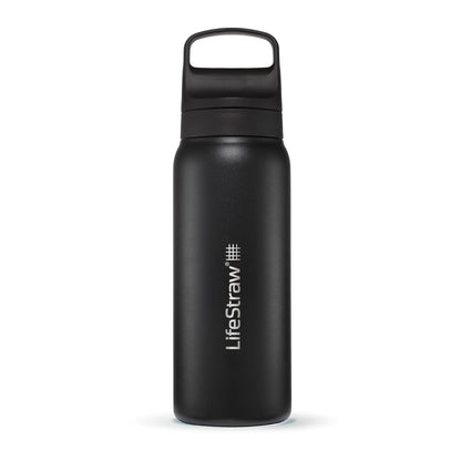 LifeStraw Go Series - Botella filtrante de agua de acero inoxidable apta para viajes y uso diario, elimina bacterias, parásitos y microplásticos, mejora el sabor, 24 onzas Nordic Black - Nordic Noir - 24 oz