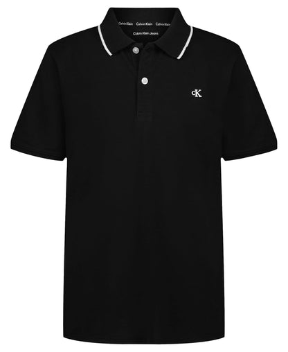 Calvin Klein Polo Manga Corta Marled Space Dye para Niño - Negro con punta - 10-12