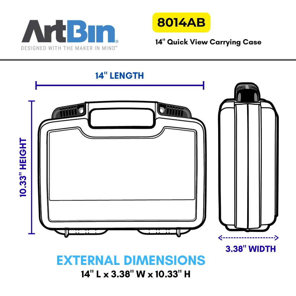ArtBin Estuche de Transporte de visión rápida, Mediano, 14'', 6 | Pestillos bloqueables, 14 x 3.375 x 10.25 pulgadas, tapa de visión transparente, asa de transporte, portátil, transparente