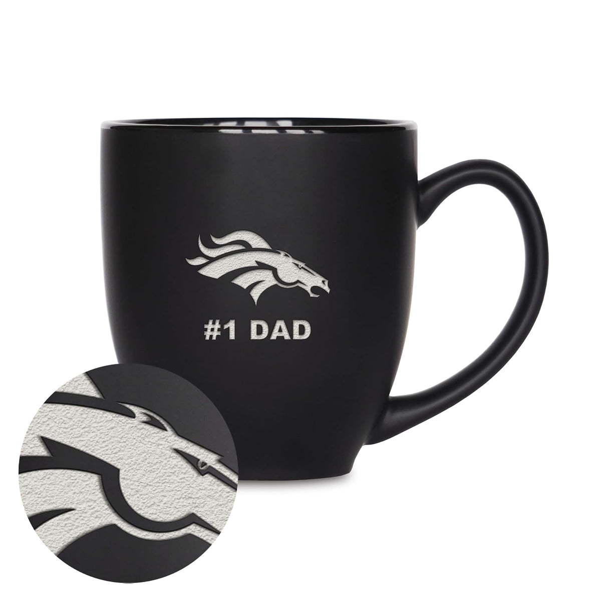 Rico Industries NFL Taza de Cerámica #1 Dad, Grabado con Láser, Negro Mate - Denver Broncos