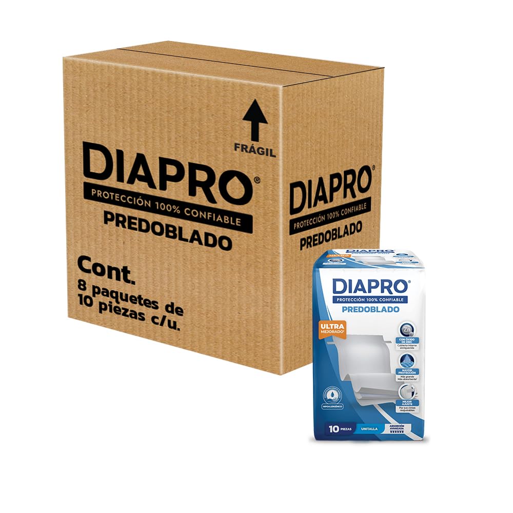 Diapro Pañal Predoblado Gel para Incontinencia, Unitalla, Paquete con 10 Piezas, ideal para personas en cama o para cubrir alguna superficie
