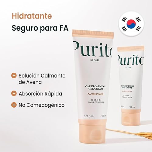 PURITO crema hidratante facial en gel con avena sativa 100 ml - gel hidratante facial para piel grasa y mixta - crema ligera calmante para rostro - skincare coreano