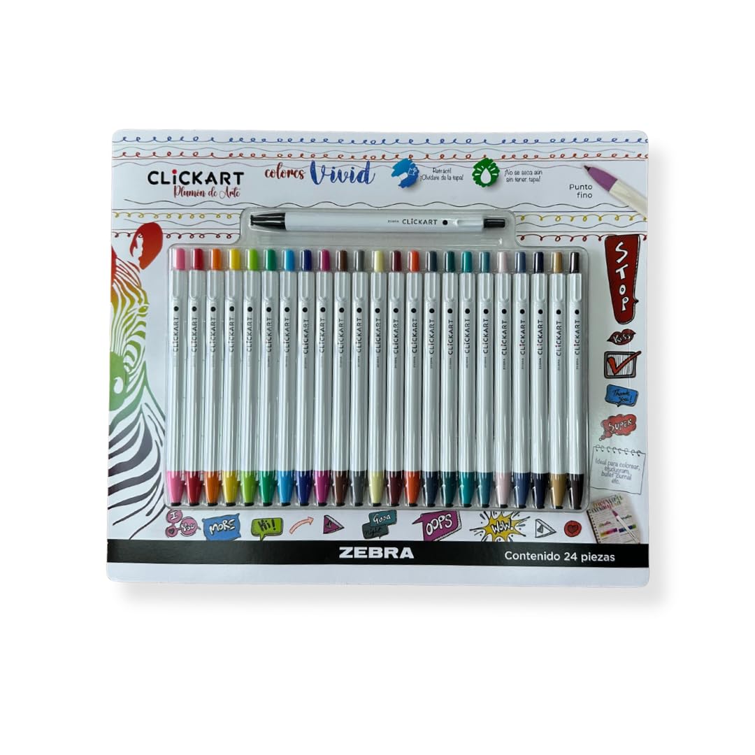 Zebra ClickArt Marcador Retráctil Punto Fino, 24 Piezas - VIVID