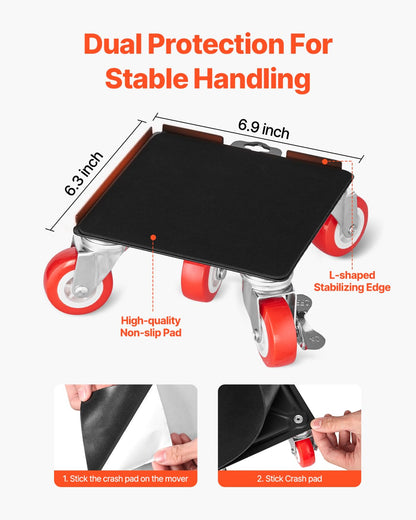 VEVOR 4 PCS Plataforma Rodante para Muebles 175 x 160 x 70 mm Carga de 1575 kg, Transportador de Muebles Resistente con 5 Ruedas Giratorias de 360° y Panel de Acero al Carbono para Mover Muebles