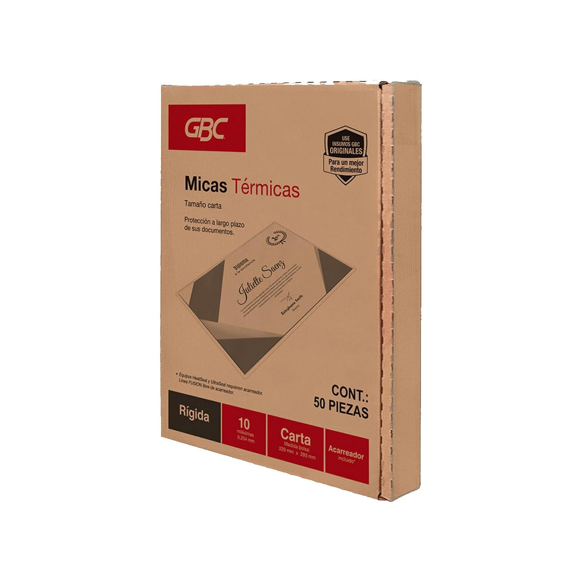 GBC Mica Térmica Rígida Carta 10 Mil Caja con 50 Piezas