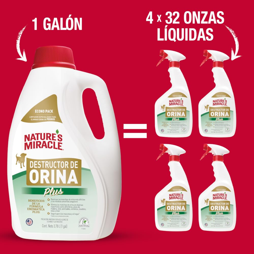 Nature's Miracle - Urine Destroyer Plus for Dogs, Pour, For Severe Dog Urine Stains, Enzymatic Formula, 1 Gal/ 128 fl oz