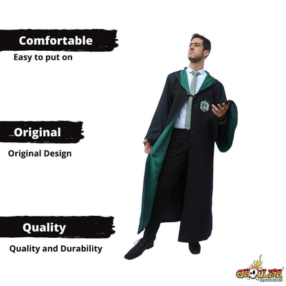 Capa Original de Harry Potter de Slytherin Color Verde con Licencia de Warner Brothers, Accesorio para Disfraz de Mago Hechicero Ideal para Fiestas de Disfraces, Halloween, Cosplay