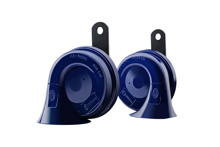 HELLA Claxon/Bocina de caracol AZUL 400/500Hz (012010801) Para Auto/Vehiculo/Automóvil/Carro, SUV/Camioneta, Motocicleta, Camión, Universal.