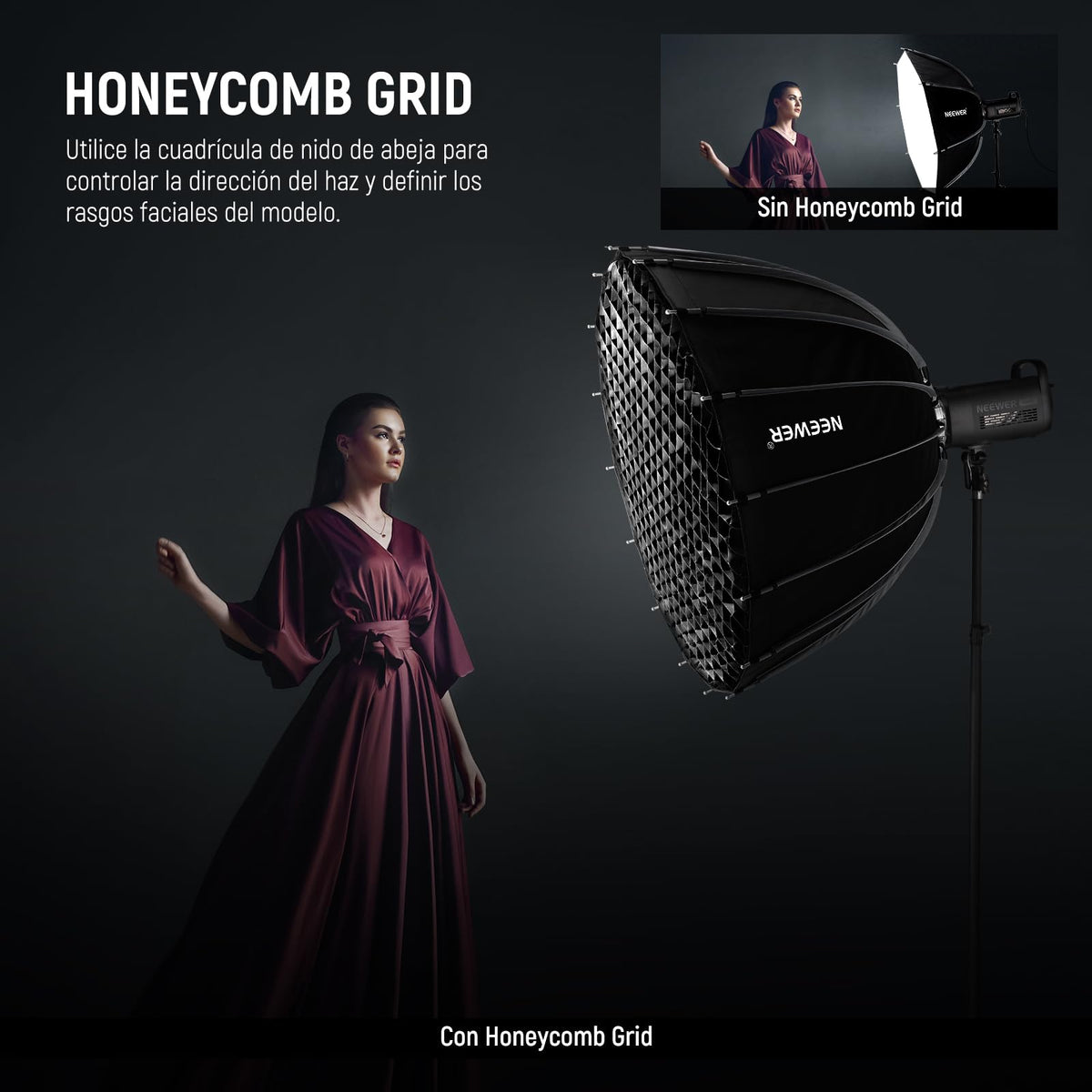 NEEWER 90cm Parabólico Softbox Bowens Mount, Liberación Rápida con Difusores/Grid/Bolsa para Iluminación Continua Video Compatible con Godox, NS90P