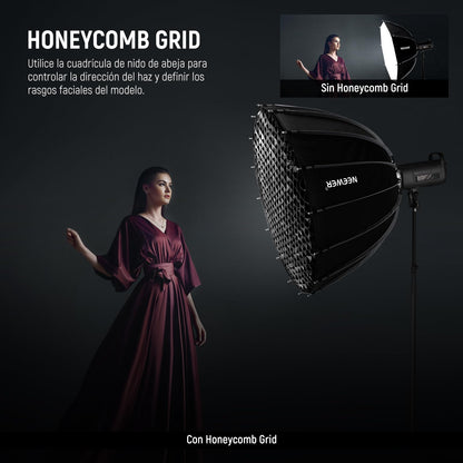 NEEWER 90cm Parabólico Softbox Bowens Mount, Liberación Rápida con Difusores/Grid/Bolsa para Iluminación Continua Video Compatible con Godox, NS90P