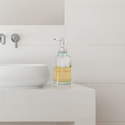 Oggi - Dispensador de jabón y loción de Vidrio Redondo de 12 onzas para Cocina o baño, Color Aguamarina