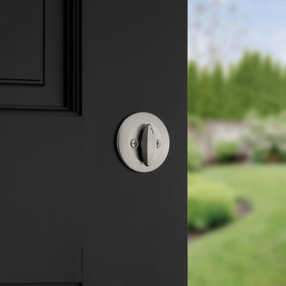 Kwikset 660 - Cerradura de cerrojo para puerta de entrada frontal redonda de níquel satinado, tornillo muerto de un solo cilindro, con protección Microban