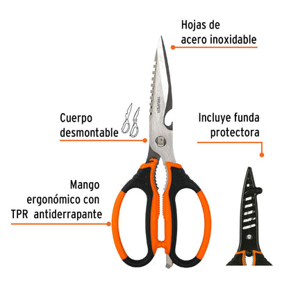 Truper TIC-8, Tijera multiusos para cocina, 8", acero inoxidable