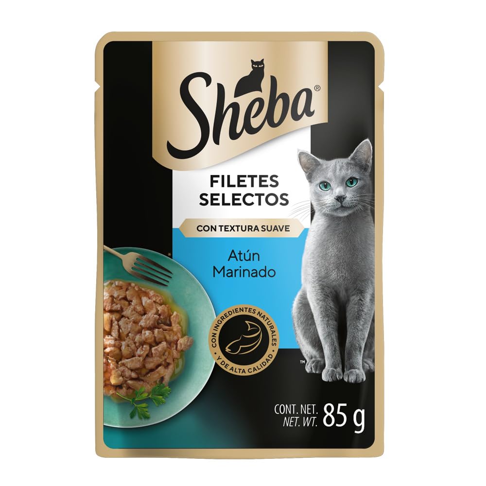 Sheba - Alimento Húmedo para Gato Adulto, Sabor Filetes De Atún Marinado 85g c/u. Paquete de 24 Unidades, SIn Colorantes ni Sabores Artificiales