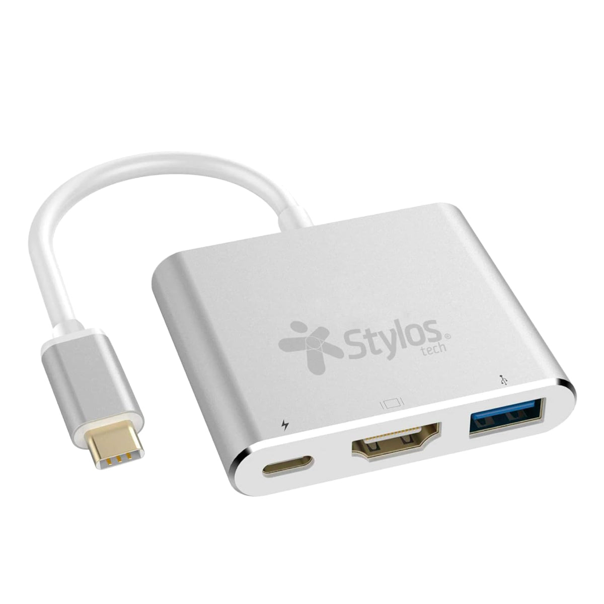 Hub 3 en 1 Adaptador Tipo C a HDMI, USB y Tipo C Stylos Tech