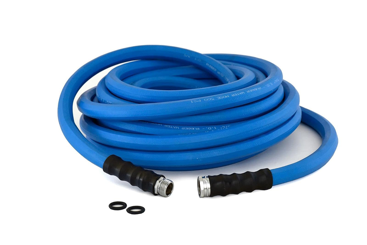 AG-LITE BSAL3450 Manguera de jardín de goma para agua caliente y fría, 100% goma, ultraligera, súper fuerte, 500 PSI, 50F a 190F grados, poliéster trenzado de alta resistencia