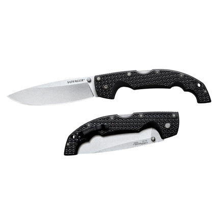Cold Steel XL Voyager AUS10A - Cuchillo plegable táctico para llevar diario, de 5.5 pulgadas, AUS10A con punta de caída, de 6.7 pulgadas, mango Griv-Ex, en caja
