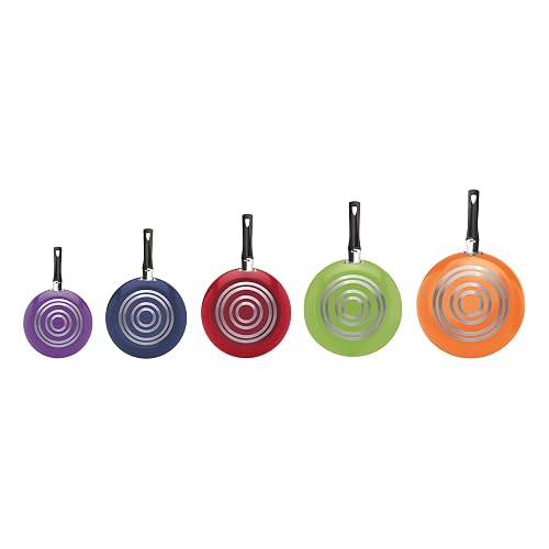 Ekco | Juego de Sartenes 5 Piezas de Aluminio Antiadherente Multicolor | Libre de PFOA, 1.7 mm espesor, Cocción uniforme, Fácil limpieza, Calentamiento rápido, Uso diario, Mangos ergonómicos