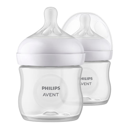 Philips Avent Biberón Natural Response 4 oz Traslúcido | Combina pecho y biberón fácilmente | Apoya el ritmo de alimentación de cada bebé | Flujo 2 - Lento | 2 pz | SCY900/02