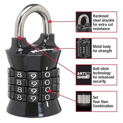Master Lock 1535D - Juego de candado de combinación, 1 paquete, los colores pueden variar