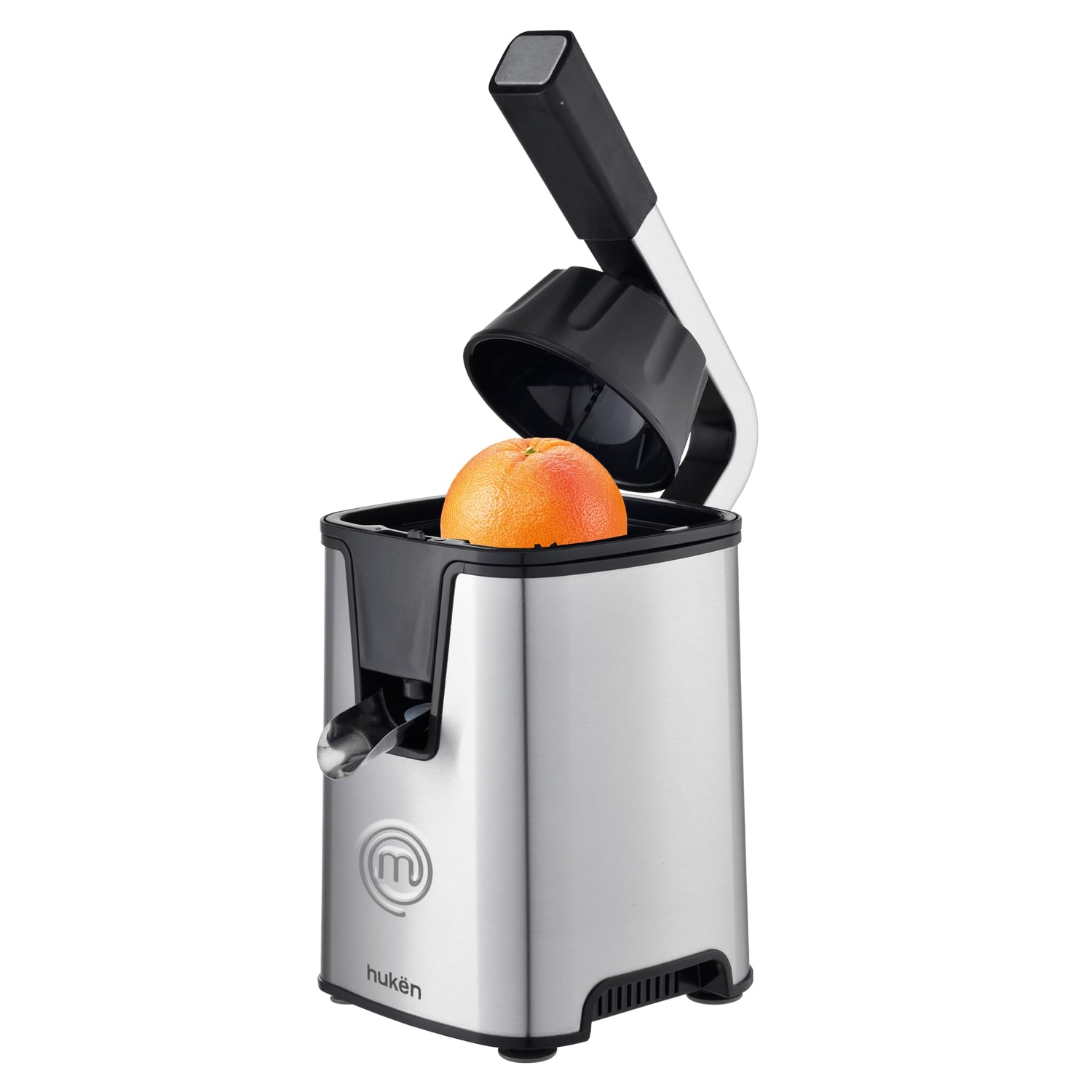 Hukën x MasterChef | Exprimidor Eléctrico de Cítricos CITRUSMAX 200W | Exprimidor de Naranjas y Limones | 2 Conos Dual-Press | Filtro Ajustable | Antiderrame | Acero Inoxidable