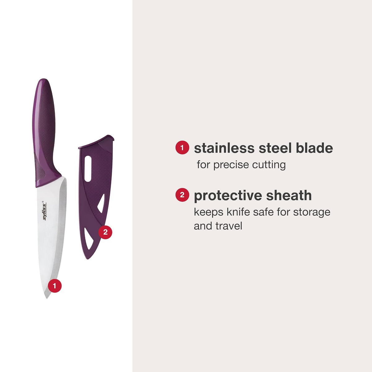 Zyliss - Cuchillos de cocina utilitarios con cubiertas de vaina, aptos para lavaplatos, cuchillos de cocina de acero inoxidable, perfectos para cortar carne, verduras y frutas, cuchillo utilitario de