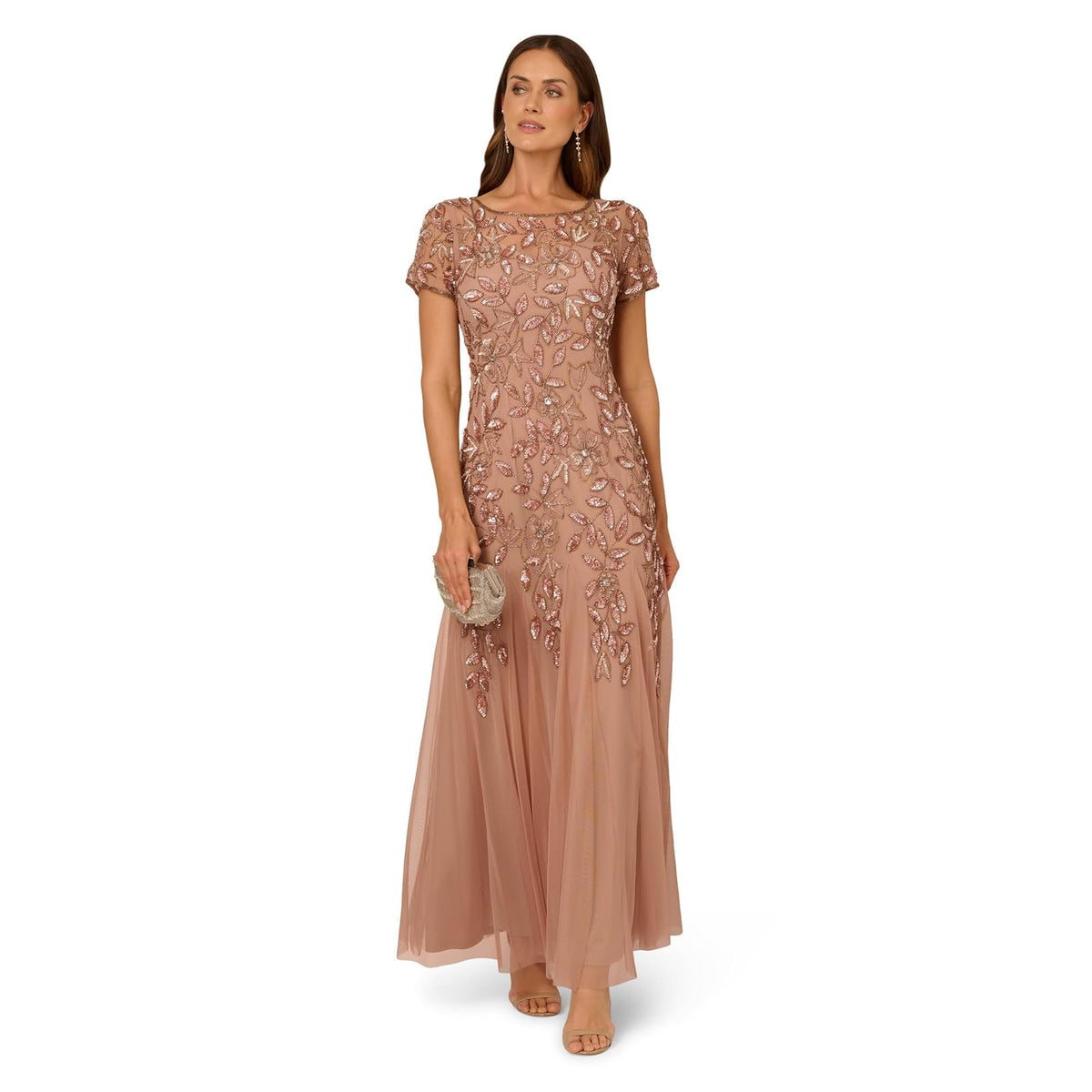 Adrianna Papell Women's Floral Beaded Godet Gown Dress