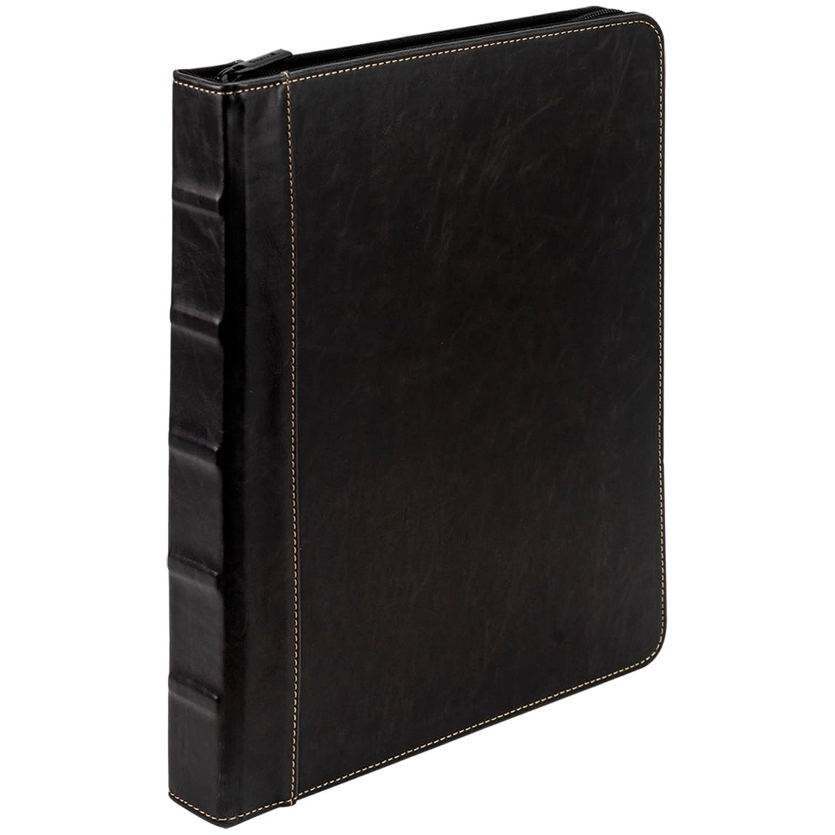 Samsill - Carpeta de piel clásico, con cierre, anillo redondo de 1 pulgada, tamaño carta documentos de 8.5 x 11, costuras en contraste, portafolios organizadora profesional, planificador, negro