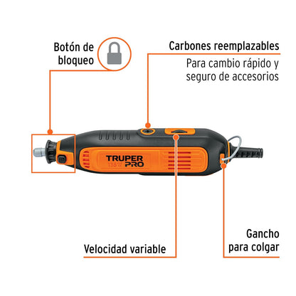 Truper PRO MOTO-A3, Herramienta rotativa 135W con 97 accesorios