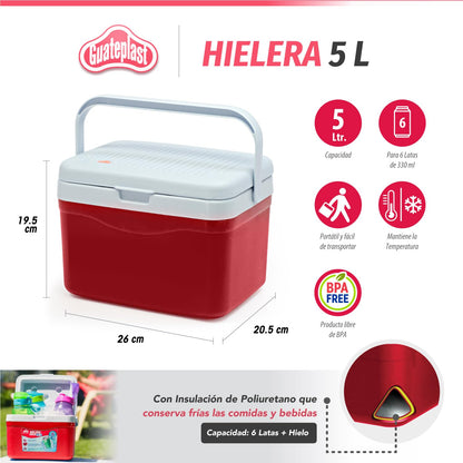 Guateplast - Juego de 3 Hieleras | 53 QT (50 litros) | 17 QT (16 litros) | 5 QT (5 litros) | Cooler | Enfriador Resistente y Liviano | Hielo | Set de Hieleras | Varias Capacidades | Color Rojo