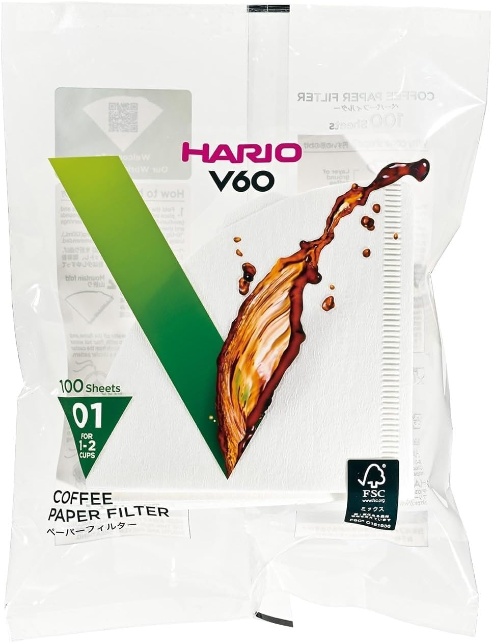 Hario Filtros de Papel para Gotero V60, Caja de 100 - Size 01 - White