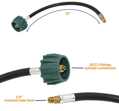 Flame King (KT12ACR-2a) Regulador de gas propano LP de cambio automático de 2 etapas con dos coletas de 12 pulgadas para caravanas, furgonetas, remolques