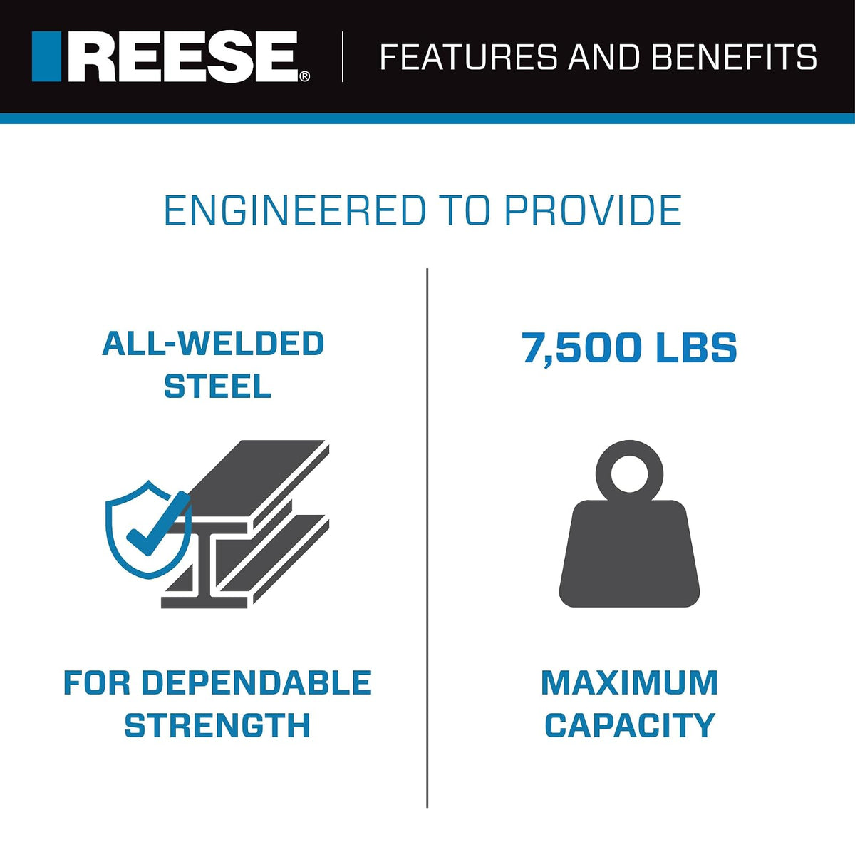 Reese Towpower Kit de Remolque con Bola de Enganche para Receptor Cuadrado de 2 in con Caída de 4 in, Negro, 7081000