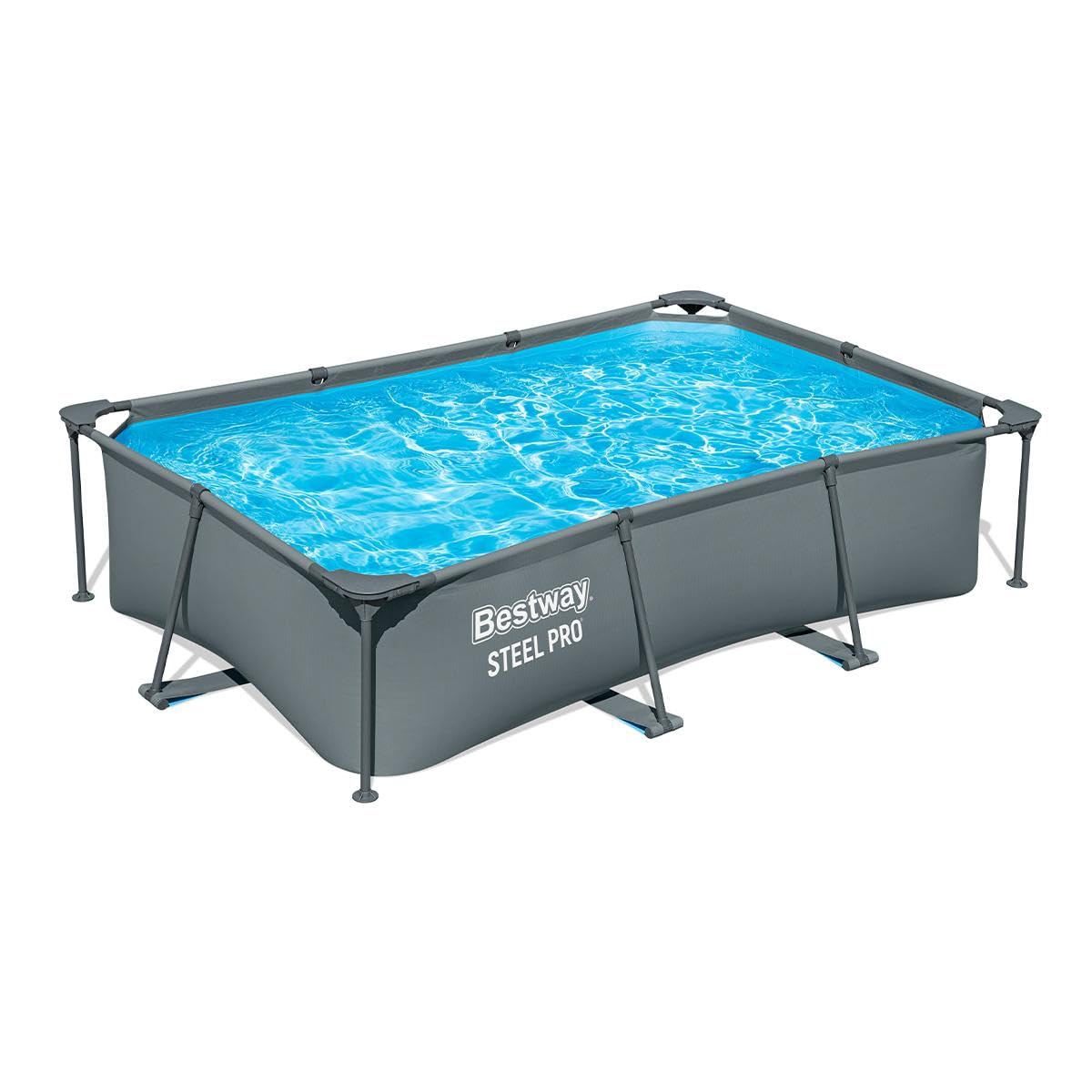 Bestway Steel Pro Alberca Rectangular con Marco de Acero, Color Gris, para Uso en Exteriores