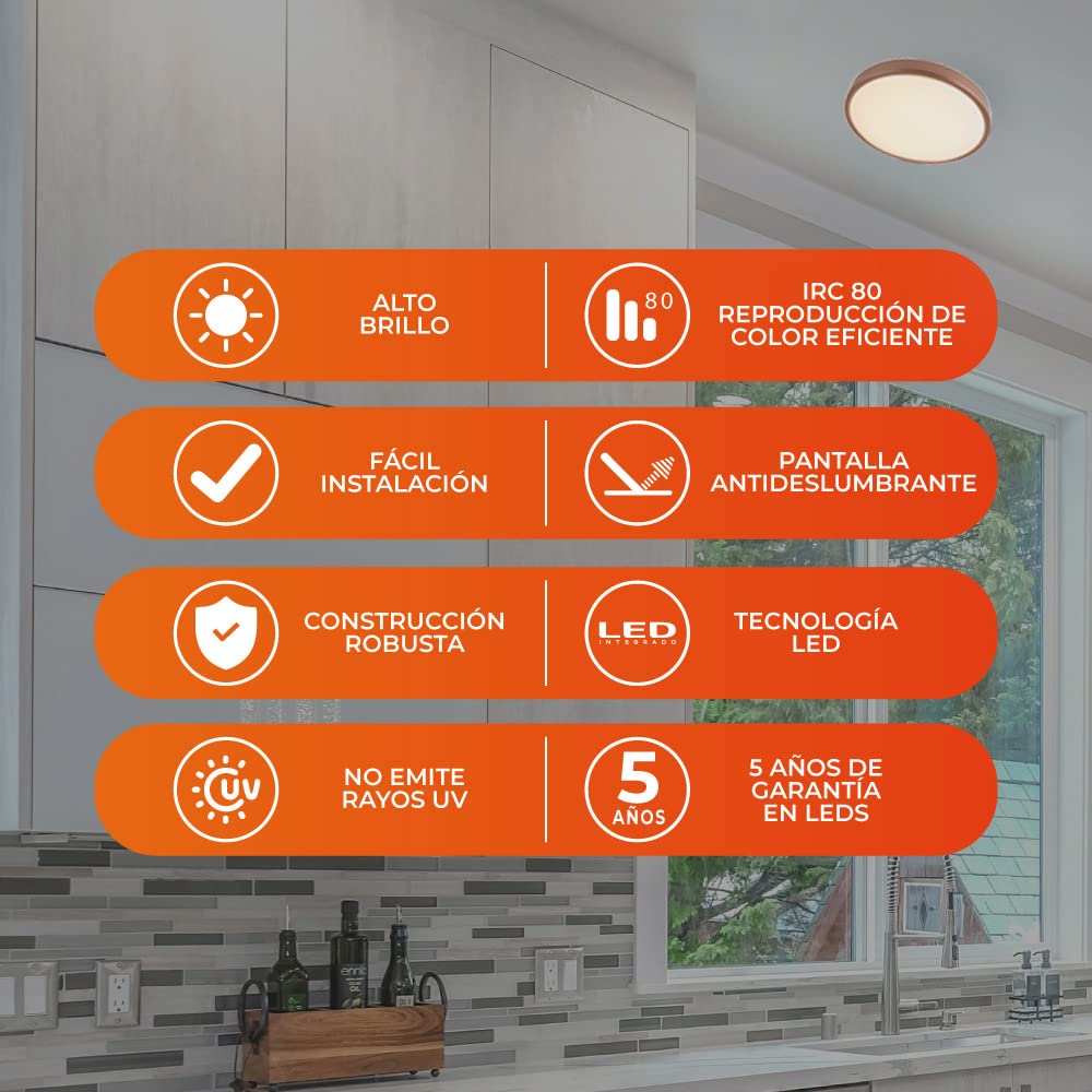 Tecnolite - Lámpara de interior LED para sobreponer, 16 W, Luz suave cálida