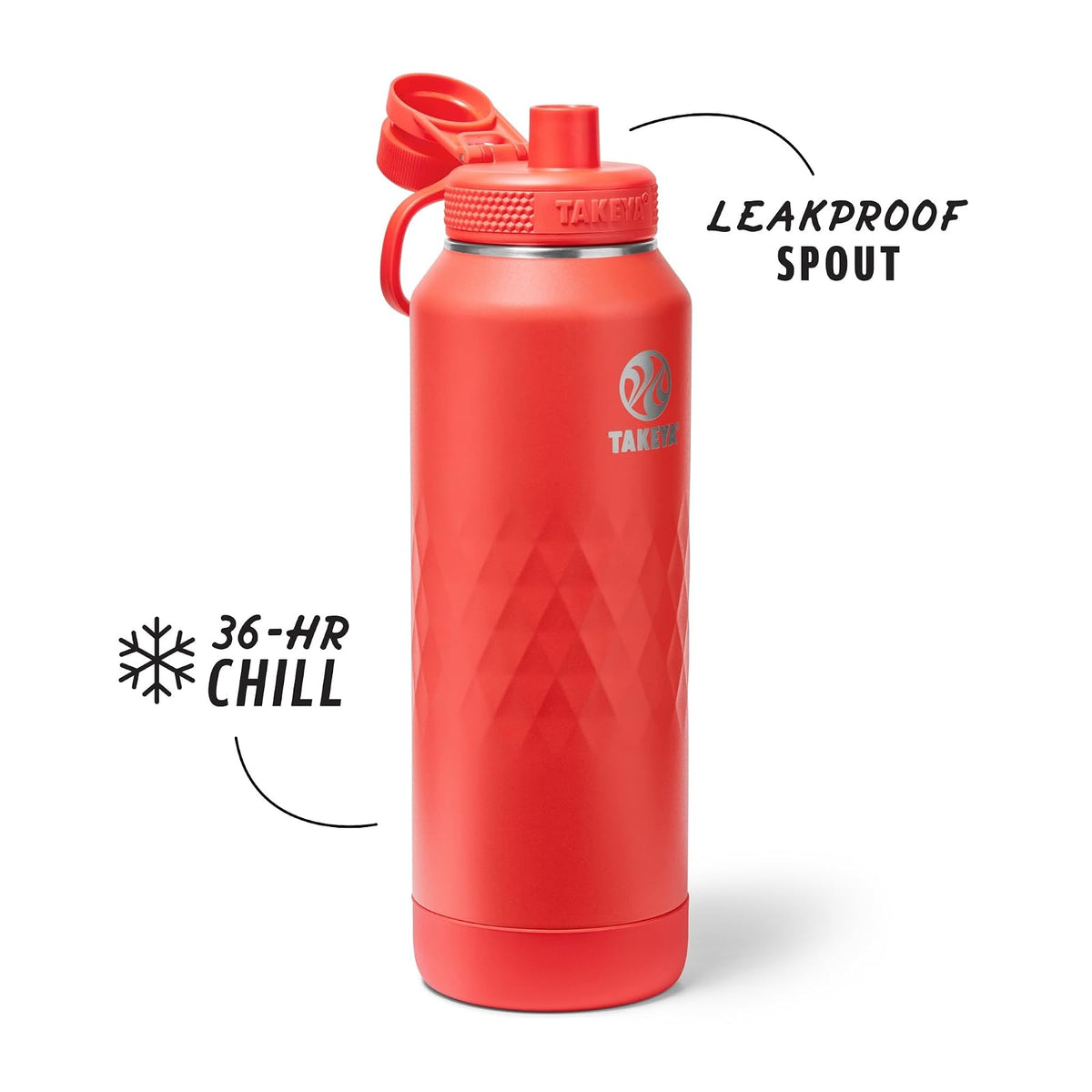 Takeya Sport - Botella de agua de acero inoxidable de triple aislamiento de 40 onzas, a prueba de fugas, resistente al sudor, sin BPA, mantiene las bebidas frías 36 horas, caliente 14 horas, color
