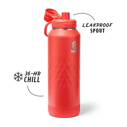 Takeya Sport - Botella de agua de acero inoxidable de triple aislamiento de 40 onzas, a prueba de fugas, resistente al sudor, sin BPA, mantiene las bebidas frías 36 horas, caliente 14 horas, color