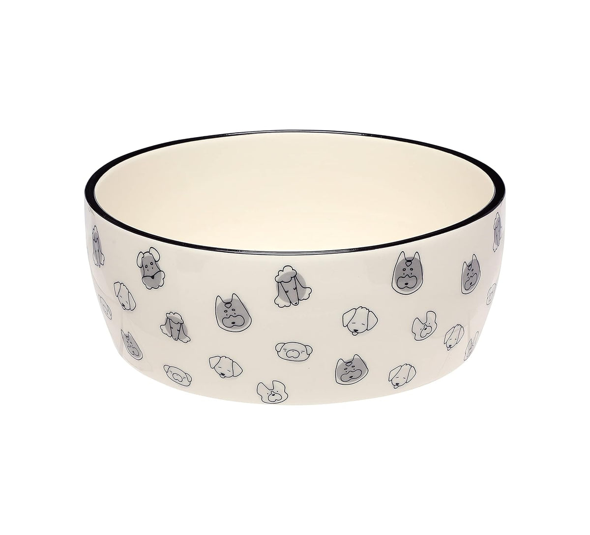 Pearhead Dog Faces - Cuenco para Mascotas, Plato de Agua y Comida para Perros, Accesorio para Perros dueños de Mascotas, cerámica, Gris y Blanco, Grande