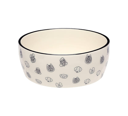 Pearhead Dog Faces - Cuenco para Mascotas, Plato de Agua y Comida para Perros, Accesorio para Perros dueños de Mascotas, cerámica, Gris y Blanco, Grande