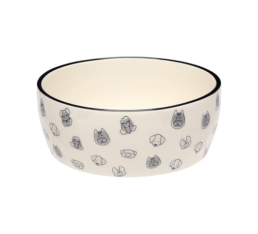 Pearhead Dog Faces - Cuenco para Mascotas, Plato de Agua y Comida para Perros, Accesorio para Perros dueños de Mascotas, cerámica, Gris y Blanco, Grande