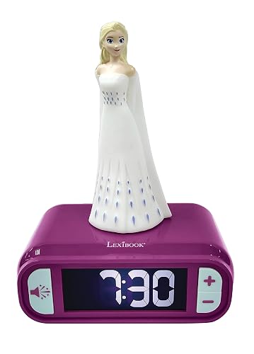 Lexibook - Disney Frozen Reloj Despertador con Luz Nocturna y Sonidos con Pantalla LCD Digital y Elsa luz de Noche integrada, Color Azul - RL800FZ